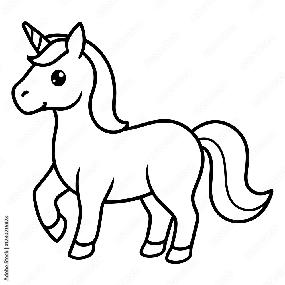 Fototapeta premium Cute Black Vector Unicorn Line Art Black Vector Silhouette Cartoon Illustration