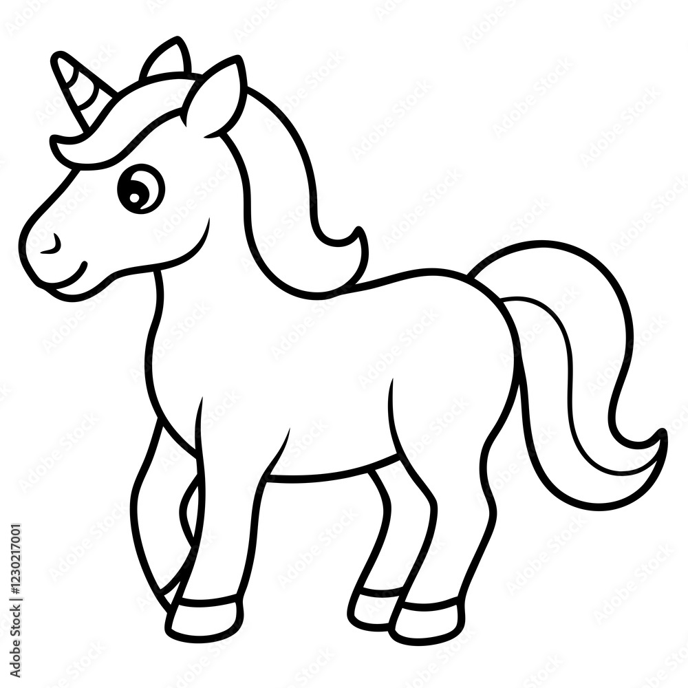 Obraz premium Cute Black Vector Unicorn Line Art Black Vector Silhouette Cartoon Illustration
