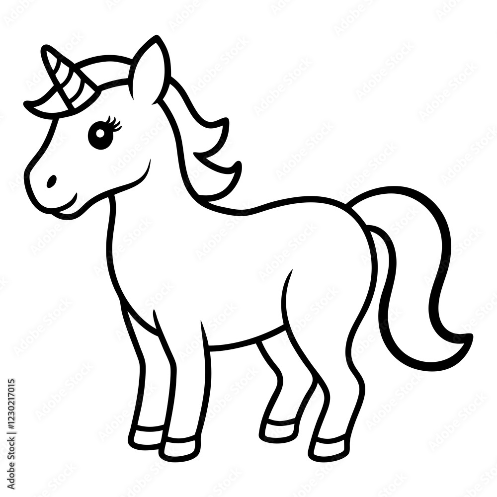 Fototapeta premium Cute Black Vector Unicorn Line Art Black Vector Silhouette Cartoon Illustration