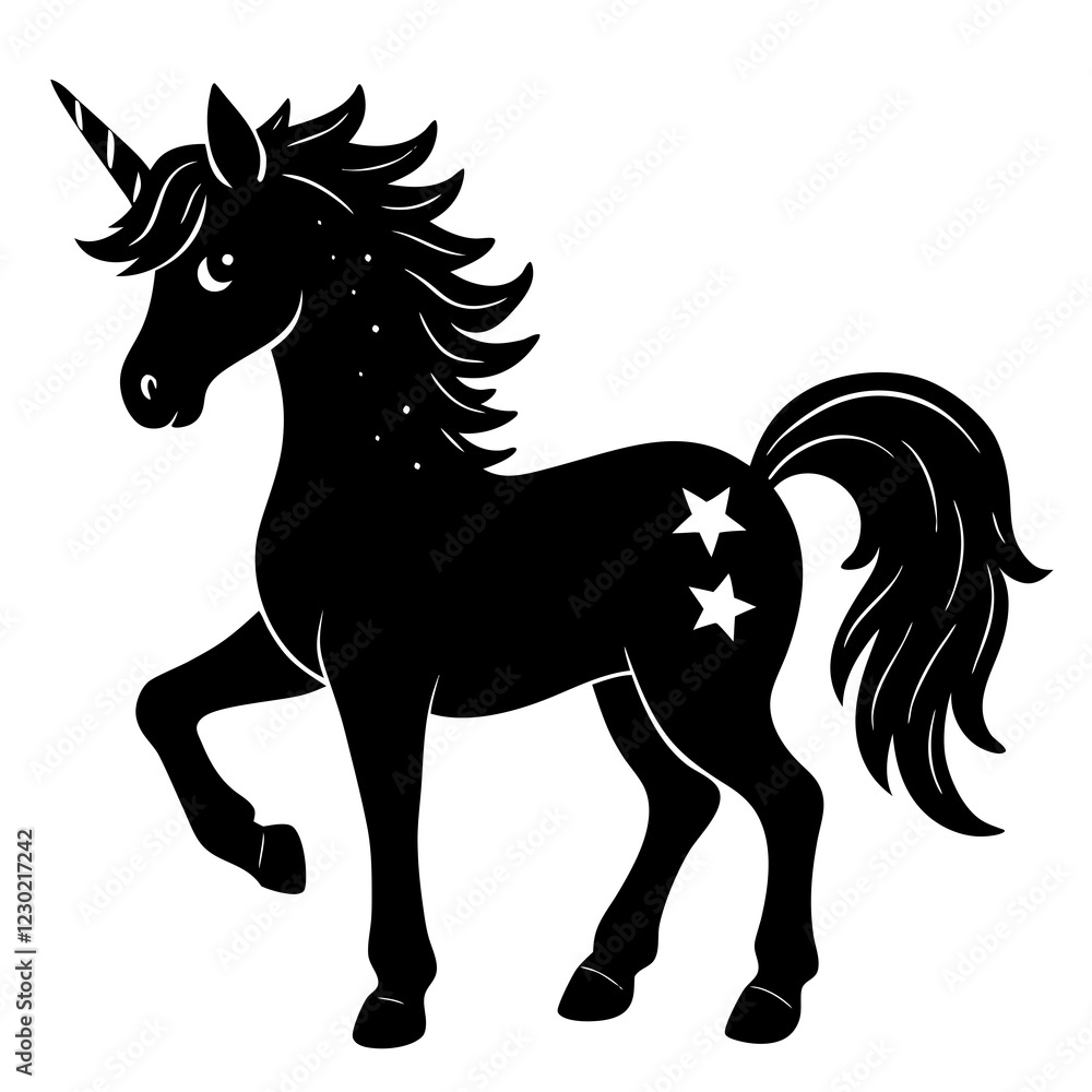 Cute Black Vector Unicorn Line Art Black Vector Silhouette Cartoon Illustration Cute Black Vector Unicorn Line Art Black Vector Silhouette Cartoon Illustration