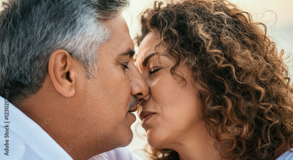 Intimate moment between mature caucasian couple embracing love and connection Intimate moment between mature caucasian couple embracing love and connection