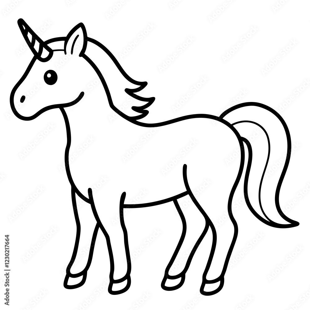 Fototapeta premium Cute Black Vector Unicorn Line Art Black Vector Silhouette Cartoon Illustration
