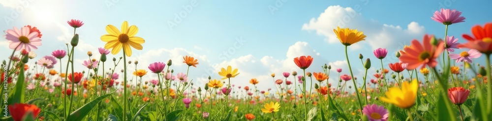 Tall stems of colorful flowers towering above the meadow, flora, bloom, above Tall stems of colorful flowers towering above the meadow, flora, bloom, above