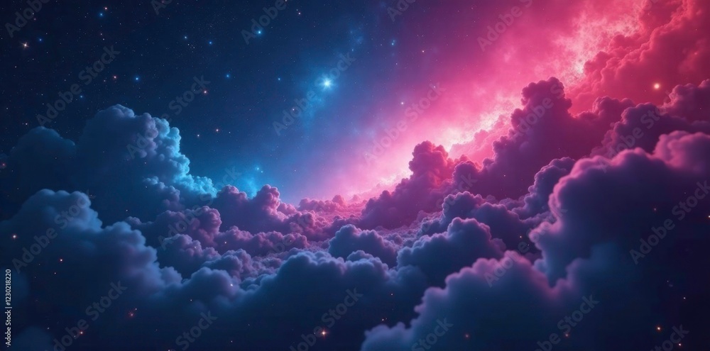 Vast space with blue and red glowing gas clouds, space background, space atmosphere, galaxies Vast space with blue and red glowing gas clouds, space background, space atmosphere, galaxies