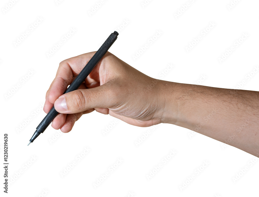 Human hand holding a black pen isolated on transparent background. Human hand holding a black pen isolated on transparent background.