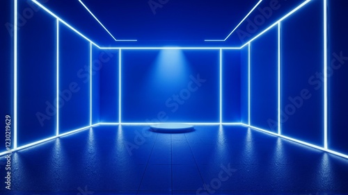 Blue neon lights in empty room. photo