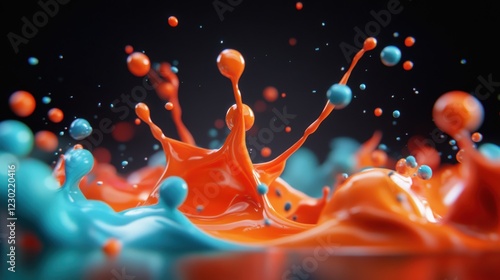 Abstract orange and blue paint splash, a vibrant dynamic artistic expression of color texture in modern design