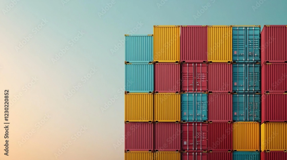 Fototapeta premium Container stacking event shipping yard industrial urban environment aerial view logistics and transportation concept