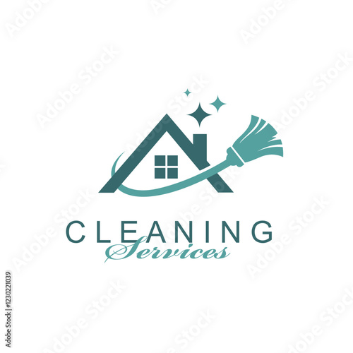 cleaning service design with house isolated on white background