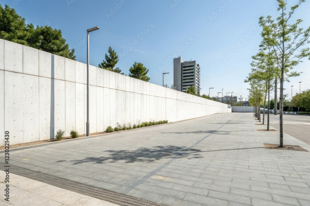 custom made wallpaper toronto digitalModern minimalist urban landscape with a white concrete wall as the primary background feature, minimalism, empty space, clean lines