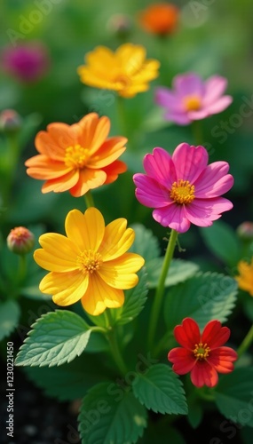 Wallpaper Mural Colorful potato flowers blooming on the leafy greens, flowers, bloom Torontodigital.ca