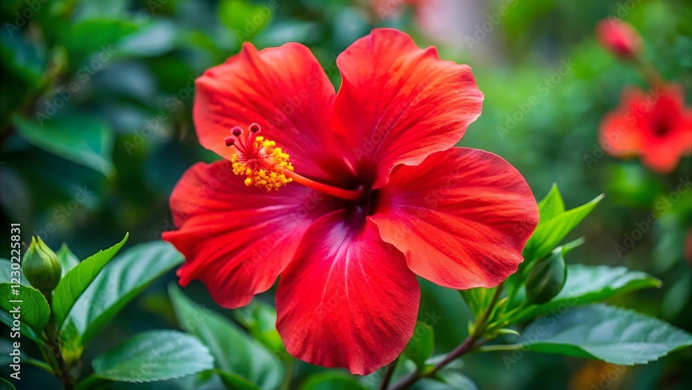 Vibrant Red Hibiscus Flower in Bloom Vibrant Red Hibiscus Flower in Bloom