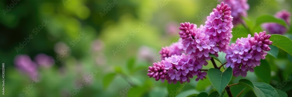 Lilac flowers in a garden amidst lush greenery and foliage, lilac flowers, nature Lilac flowers in a garden amidst lush greenery and foliage, lilac flowers, nature