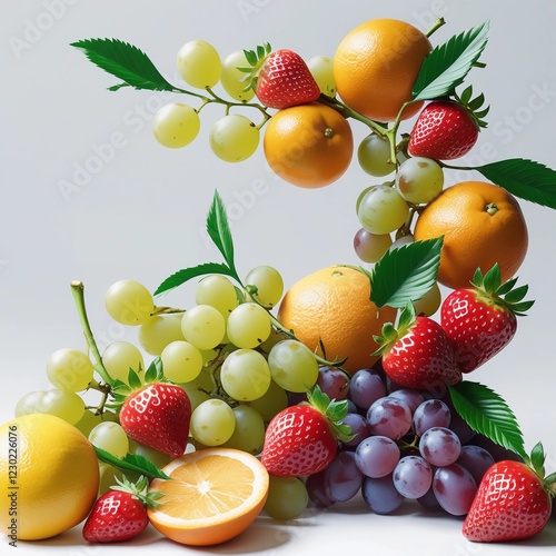 A tray of fresh, brightly colored summer fruits., All kinds of sweet and fresh fruit, fresh fruits isolated on white, summer fruit, isolated on white background, fruits on a plate.