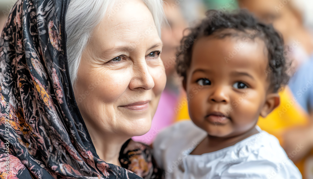 Obraz premium senior woman and a young child, multicultural