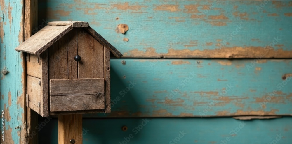 Rustic wooden mailbox with natural finish on a weathered background clipping path included, natural, wooden, decoration Rustic wooden mailbox with natural finish on a weathered background clipping path included, natural, wooden, decoration