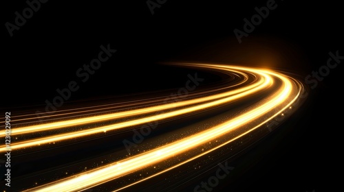 Stunning glowing light effect vector line with gold color on a transparent background. Shining and bokeh glow, curved line with sparkle for a design element, abstract concept illustration, 