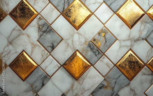 Elegant Gold-Accented Marble Tile Design for Interior Design