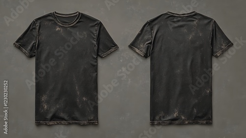 Distressed Black T-shirt Mockup with Grungy Textures and Faded Band Logo Design for Alternative Fashion