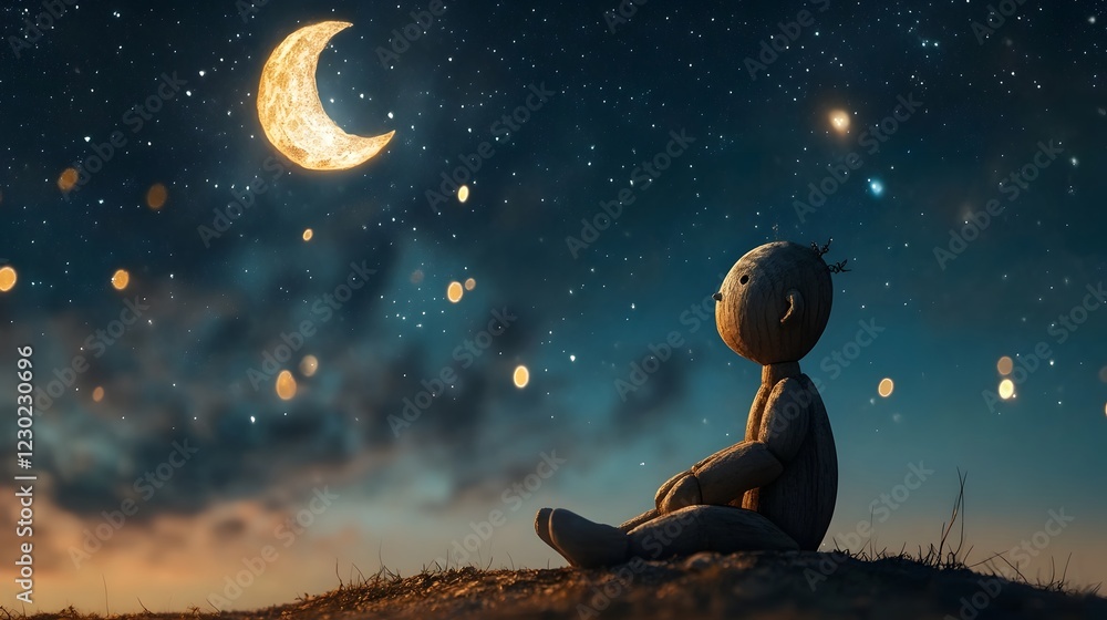custom made wallpaper toronto digitalWhimsical Wooden Puppet Gazing at the Starry Night Sky with Hope and Wonder