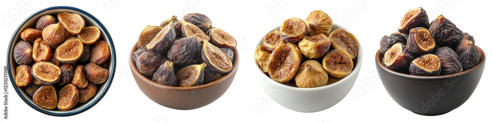 Bowl of dried figs isolated on transparent background, PNG, set of Bowl of dried figs isolated on transparent background, PNG, set of