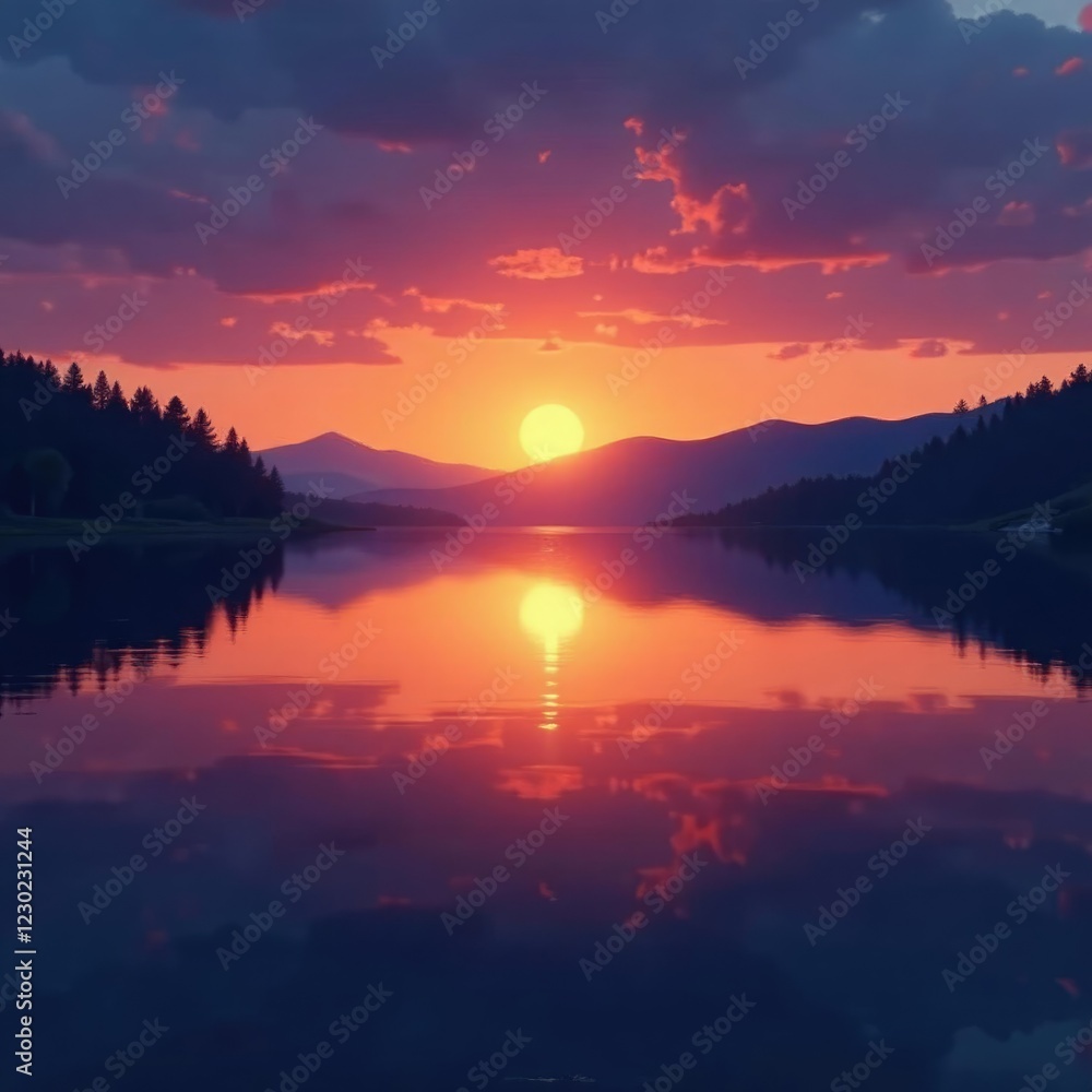 sunsets over a still and quiet lake at twilight, serene ambiance, serene lakeside sunsets over a still and quiet lake at twilight, serene ambiance, serene lakeside