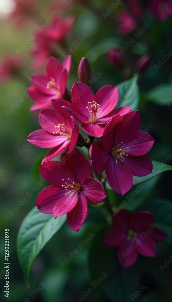 A bouquet of deep plum-colored blooms amidst foliage, spring, flora, blooming A bouquet of deep plum-colored blooms amidst foliage, spring, flora, blooming