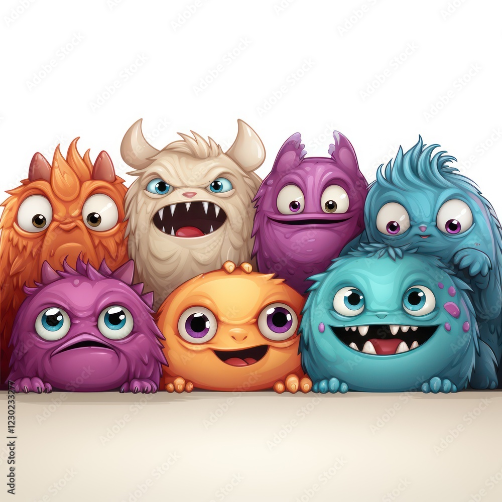 Obraz premium Monster Mash: A Colorful Crew of Furry Friends By Generated AI