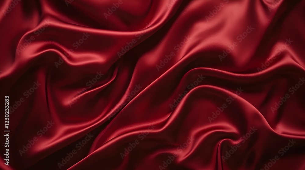 Rich red satin fabric draped in elegant folds with soft sheen and texture Rich red satin fabric draped in elegant folds with soft sheen and texture