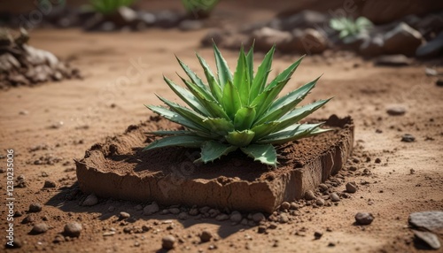 lush green aloe vera plant growing in well drained soil , plant, garden photo