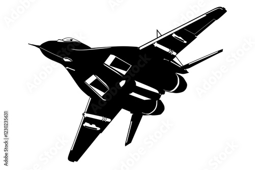 Silhouette modern jet fighter flying in the sky 