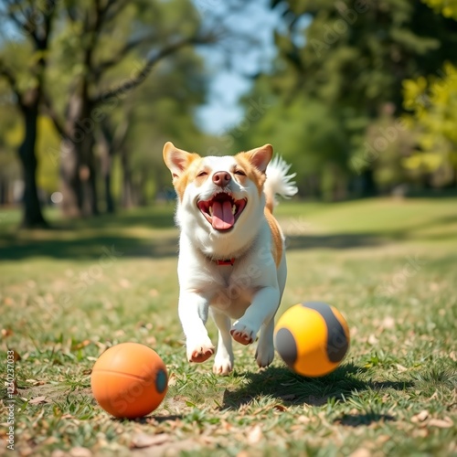 Un perro juguetón corriendo tras una pelota en un parque soleado, destacando la alegría, la energía y el vínculo entre mascotas y dueños.
