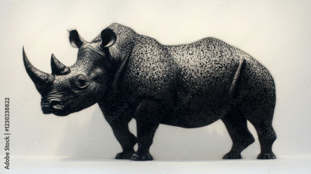 Fototapeta premium Powerful rhino portrait, black and white detail.