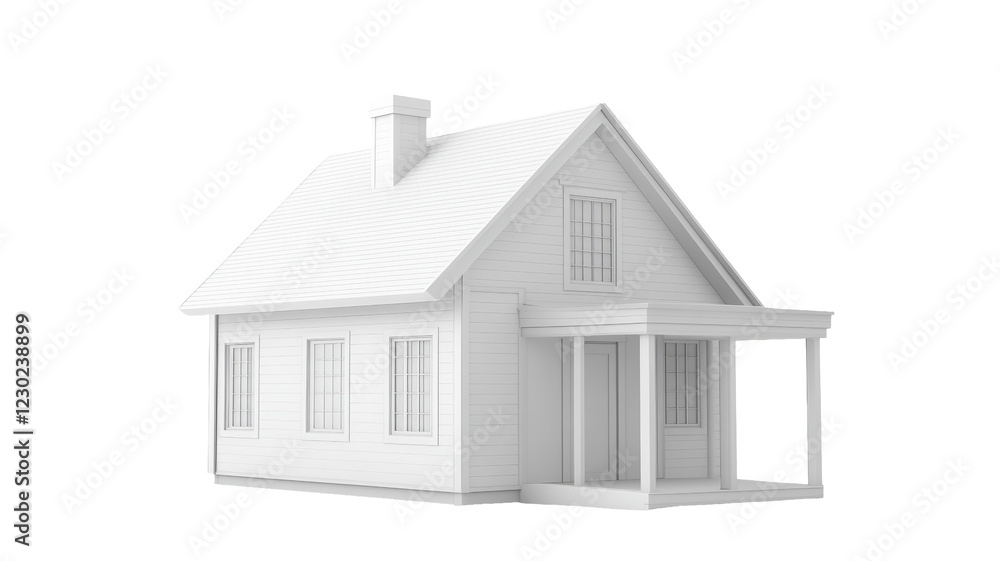 Isolated White House with Porch and Detailed Windows Isolated White House with Porch and Detailed Windows