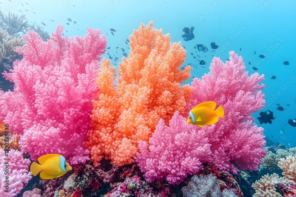 Naklejka premium Vibrant Underwater Coral Reef with Exotic Fish - Marine Life Scene