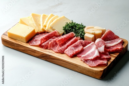 Elegant Wooden Board with Assorted Meats and Cheese