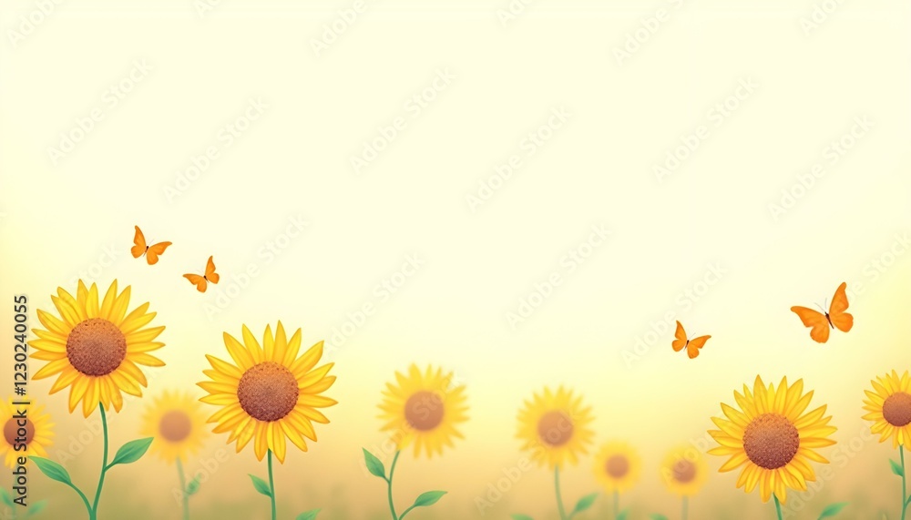 Fototapeta premium Minimalist sunflower landscape with a clean, aesthetic composition