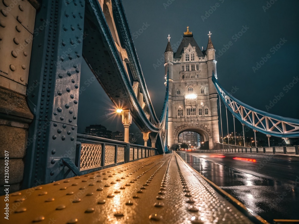 Obraz premium London Tower Bridge Night Macro Photography: Architectural Details Illuminated