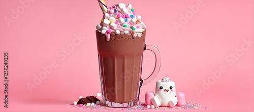 Chocolate shake in jar with whipped cream and marshmallows
