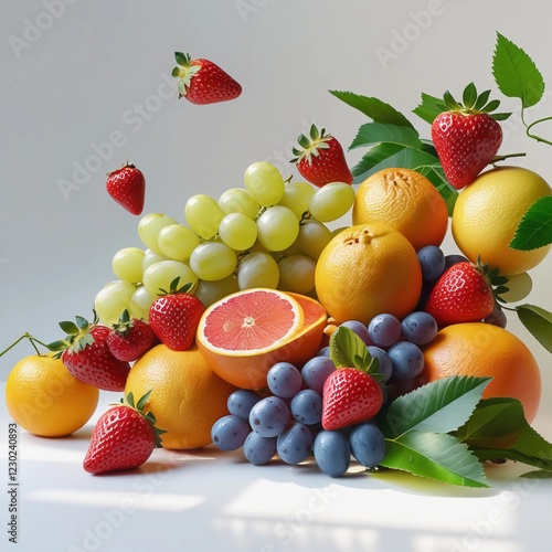 fresh fruits isolated on white, fruits on a plate, A tray of fresh, brightly colored summer fruits., fruits and berries on white background, Fresh fruits variety natural nutrition, fruits and berries.