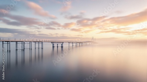 Wallpaper Mural infinite bridge at sunrise over bay with calm waters and dramatic sky Torontodigital.ca