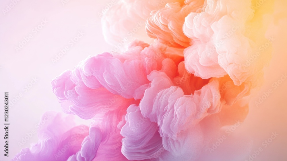 Fototapeta premium Fluffy pink cloud with light reflection and blurred background.