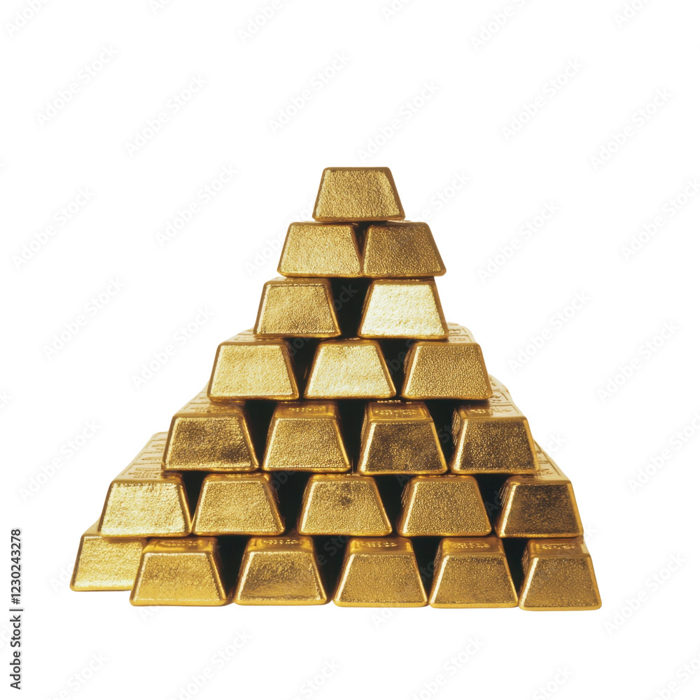 Stacked Bars of Gold on White Background in Elegant Arrangement Stacked Bars of Gold on White Background in Elegant Arrangement