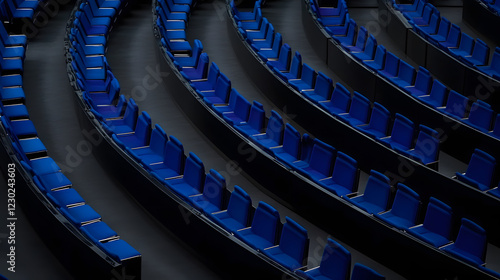 Empty blue seats at the Deutsche Bank Park in Berlin, Germany, on July 1, 2023, capturing a moment of stillness before the event.
 photo