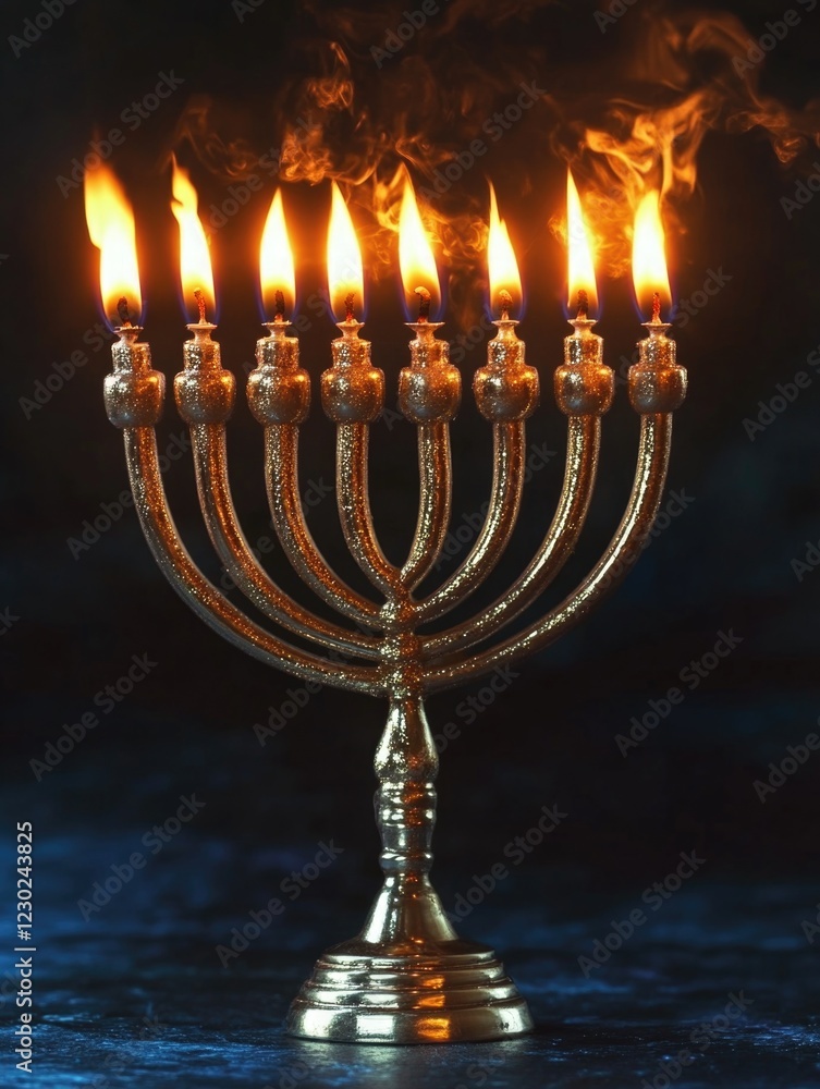 Fototapeta premium Traditional Jewish holiday lighting, dark room background