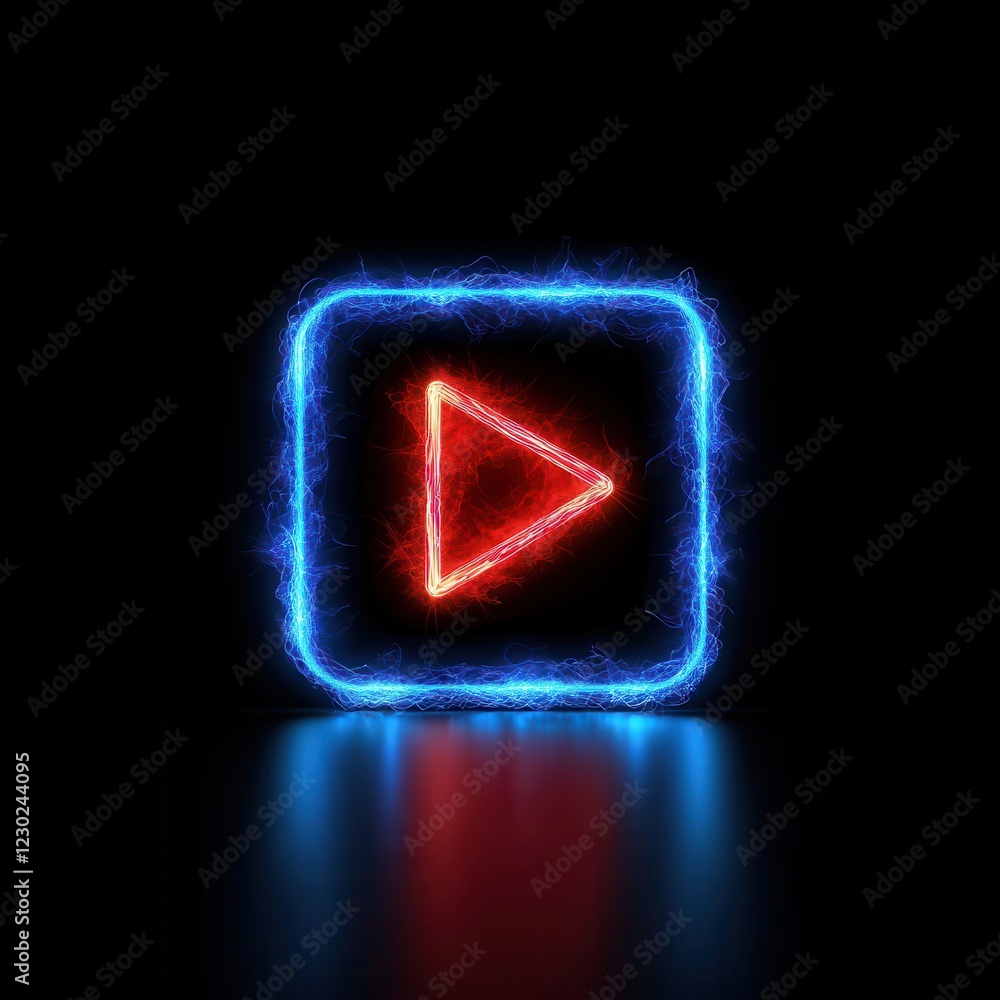 Fototapeta premium Neon Play Button with Electric Light Effects
