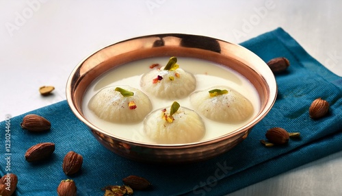 Rasmalai, Rossomalai, Roshmolai, Rasamalei is a very popular Indian dessert. Generated image photo