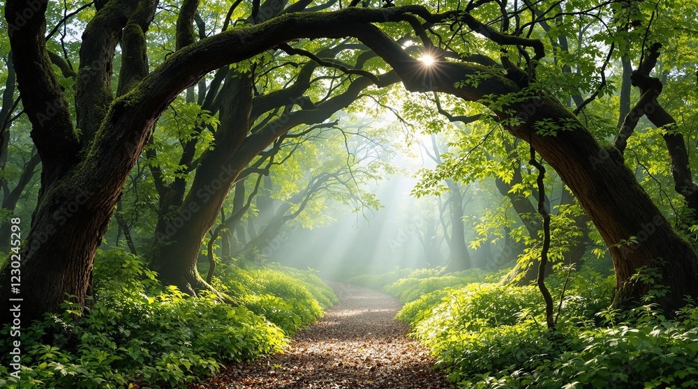 Obraz premium natural archway formed by branches in the forest