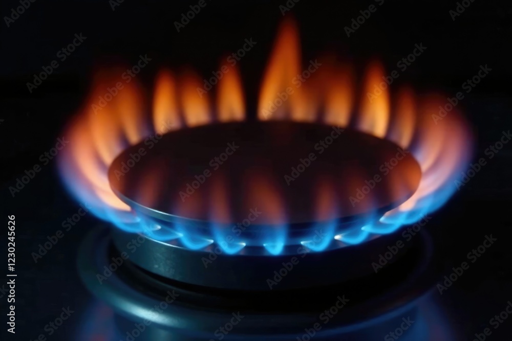 Stove burner flame isolated on a dark background, texture, isolation, kitchen Stove burner flame isolated on a dark background, texture, isolation, kitchen