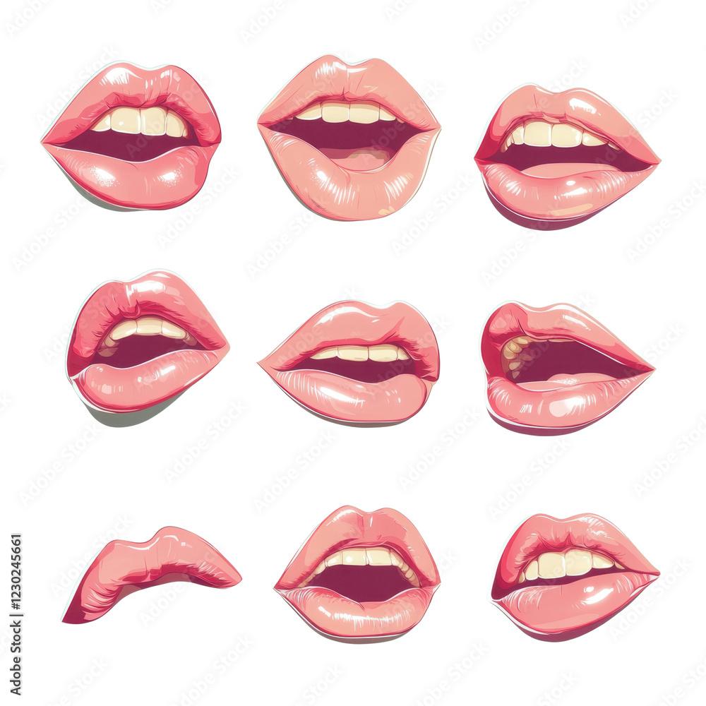Colorful Collection of Open and Closed Lips Illustrations Colorful Collection of Open and Closed Lips Illustrations
